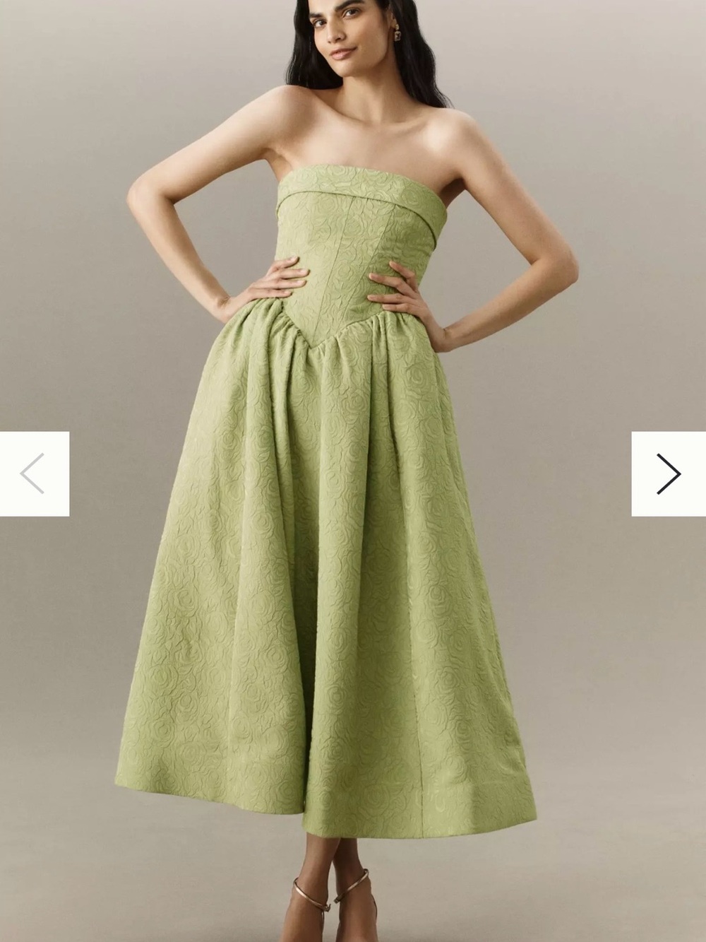 BHLDN Strapless Textured Midi Dress in Sage Green
